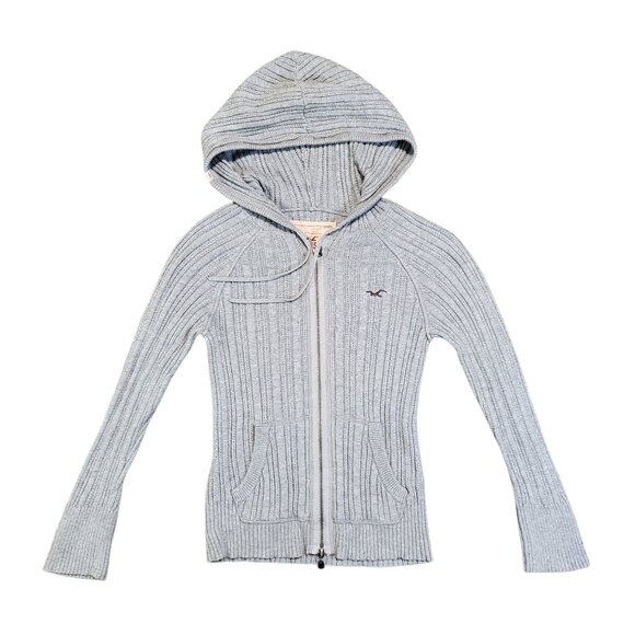 Hollister Tops - Vintage Y2K Ribbed Cropped Hollister Cotton Knit Hoodie - Medium